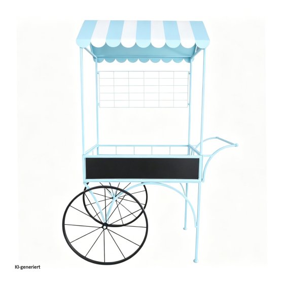 Blumenwagen Vintage Metall blau Dekowagen Buffetwagen auf Rädern 