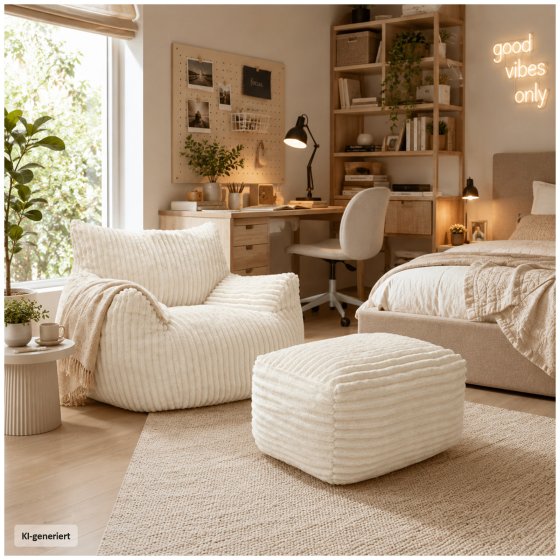 Loungesessel mit Hocker in Weiß 