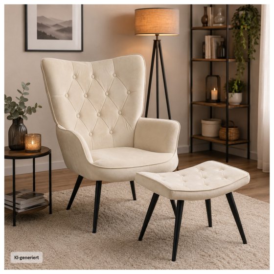 Hocker Freya Velvet Beige 