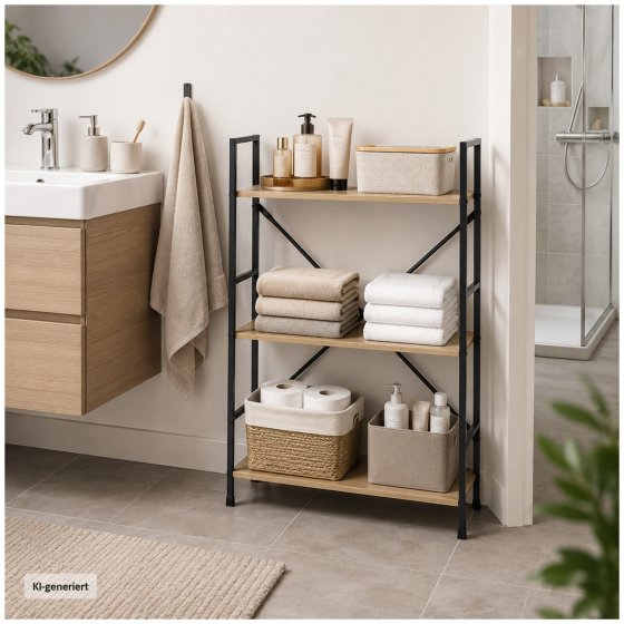 Elio, 3 Ablagen, Stahlgestell, MDF-Böden in Artisaneiche, Industrie-Look 