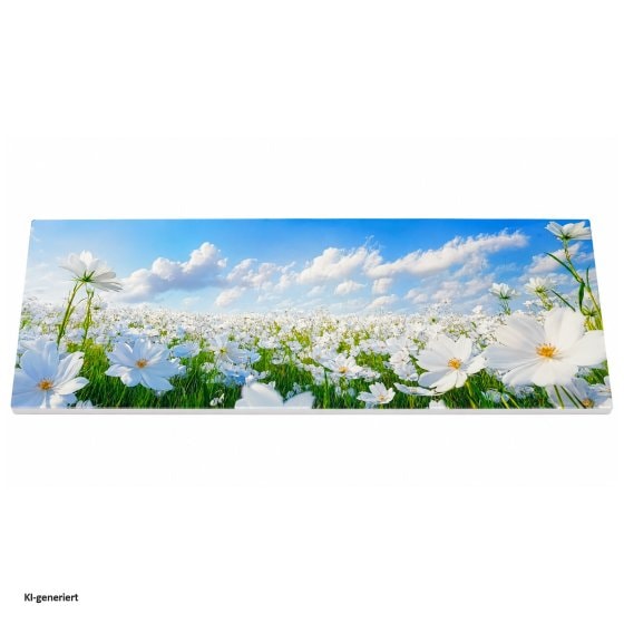 Gartenbank mit Blumenwiesen Motiv in Weiß 