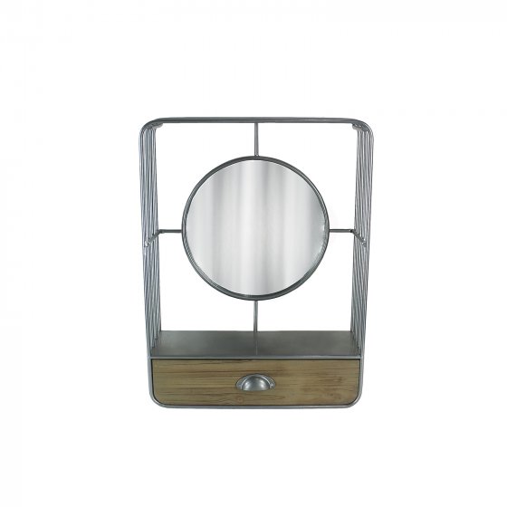 Wandspiegel mit Schublade Industrial Design aus Metall und Holz