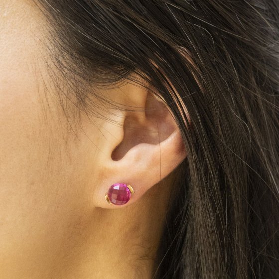 Ohrringe Silber 925 rosé-vergoldet mit pinken Quarz-Steinen (beh.) 