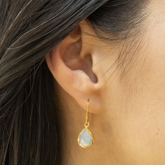 Ohrringe Silber 925 vergoldet 27mm lang mit echtem weißen Mondstein 