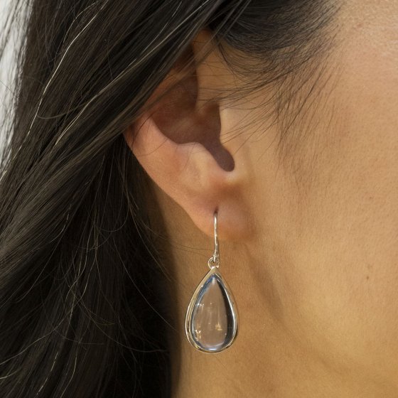 Ohrringe Silber 925 rhodiniert 34mm lang mit blauen Quarzen (beh.) 