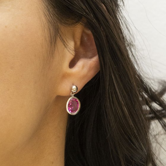Ohrringe Silber 925 rhodiniert mit pinkem Quarz (beh.) 