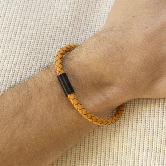 Armband Edelstahl Leder orange 21 cm 