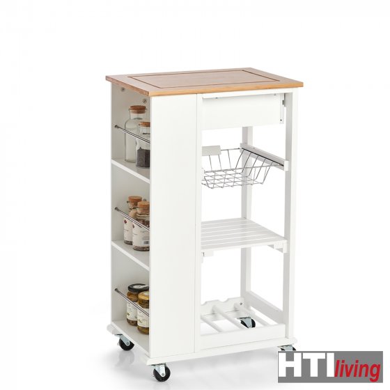 Küchenrollwagen weiß Bambus/MDF 