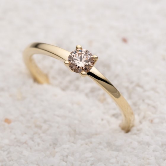 Ring 585/- Gelbgold glanz 1 Brill. 0,25ct. braun 