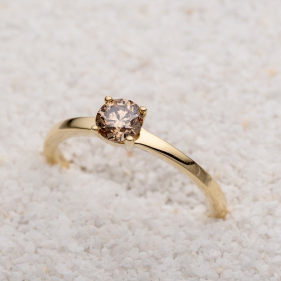 Ring 585/- Gelbgold 1 Brill. 0,50ct. braun 