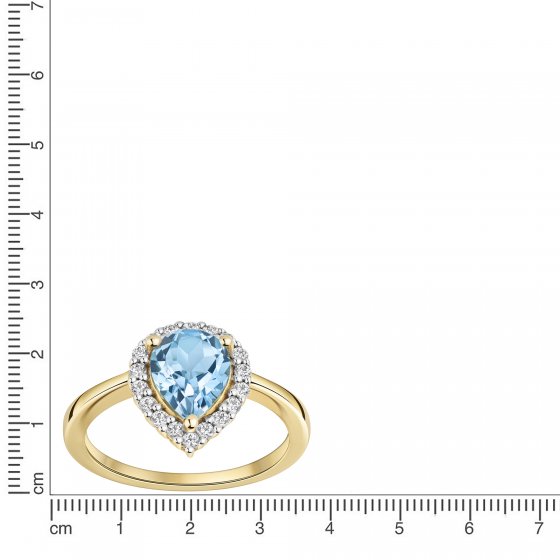 Ring Gold 585 zweifarbig mit echtem Blautopas (beh.) und weißen Topasen 