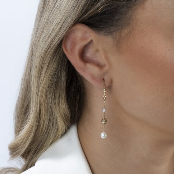 Ohrhänger 585/- Gelbgold glanz Kugeln und Perlen 