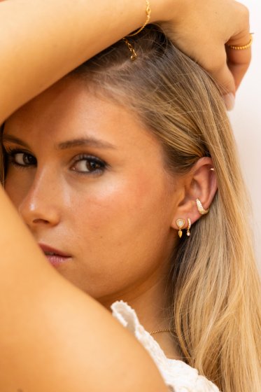 Ohrstecker mit Anhänger 925 Silber vergoldet weißer Mondstein 