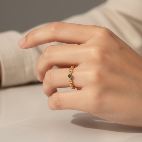 Ring 925 Silber vergoldet Zirkonia grün 