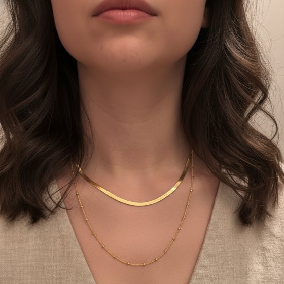 Collier 925 Sterling Silber vergoldet Layering  zweifach Schlangenkette 