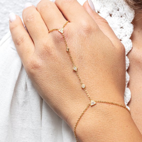 Handkette Silber 925 vergoldet mit weißen Zirkonia-Steinen 