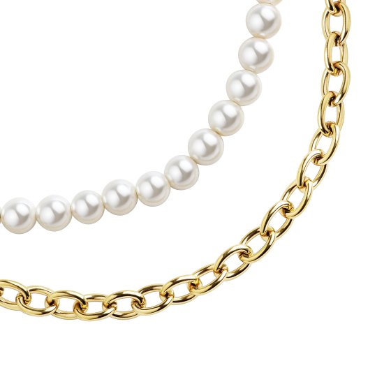 Collier Edelstahl/PVD gelb Perlen 