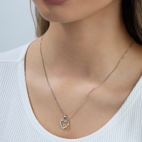 Anhänger mit Kette 925/- Sterling Silber zweifarbig Herz Zirkonia 