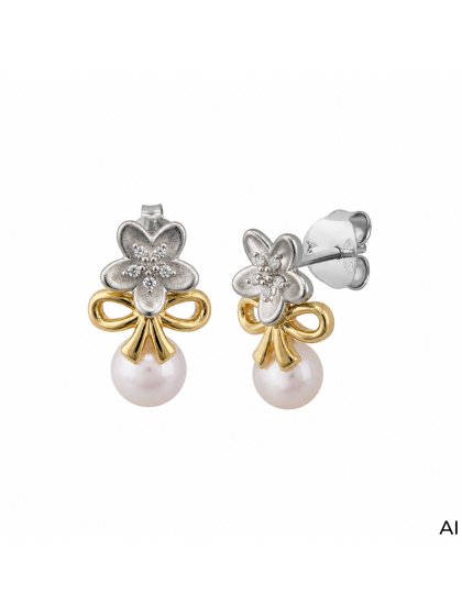 Ohrstecker 925/- Sterling Silber Tracht zweifarbig Perle 