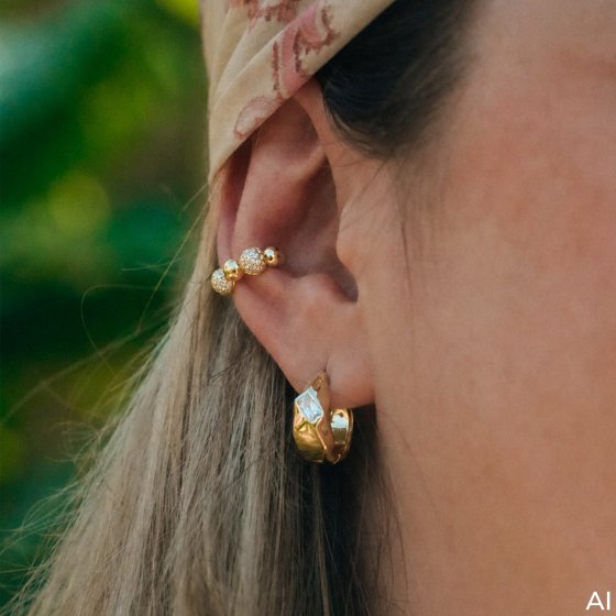 Ear Cuff 925 Sterling Silber vergoldet mit weißem Zirkonia Bubble 
