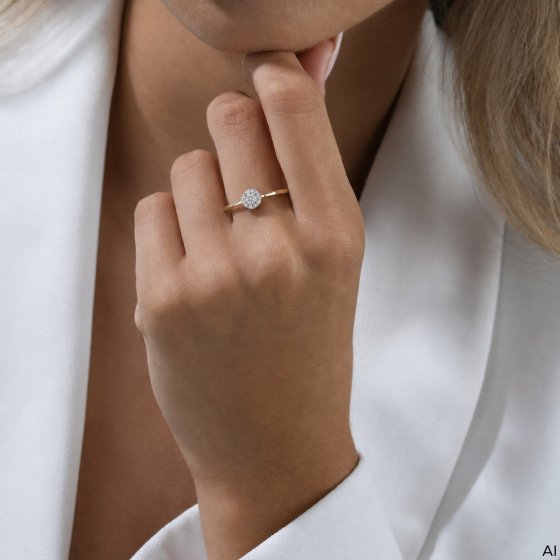 Ring 375 Gold Gelb Zirkonia Halo Pavé 