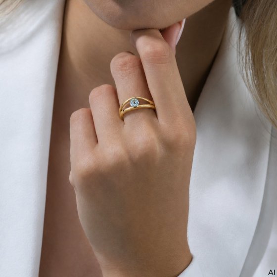Ring 375 Gold Gelb Sky Blue Topas Offenes Design 