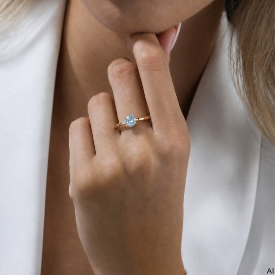 Ring 375 Gold Gelb Sky Blue Topas Solitär Blau 