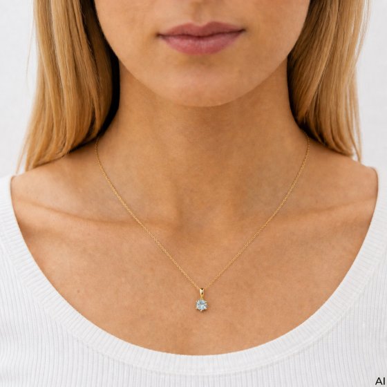 Anhänger mit Kette 375 Gold Gelb Sky Blue Topas Rund Anhänger mit Kette 45cm 