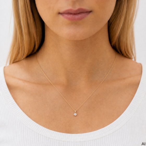Anhänger mit Kette 375 Gold Gelb Zirkonia Ankerkette verstellbar 42 - 45cm 