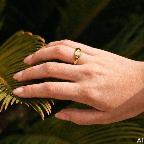 Ring Silber 925 vergoldet mit weißem Baguette-Zirkonia Amorph 