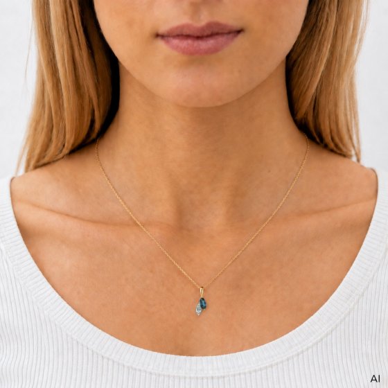 Anhänger mit Kette 375 Gold Gelb London Blue Topas Sky Blue Topas Anhänger mit Ankerkette 42 cm 