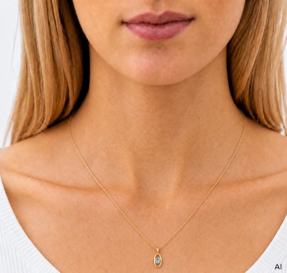 Anhänger mit Kette 375 Gold Gelb Sky Blue Topas Offen Oval Anhänger mit Ankerkette 42 cm 