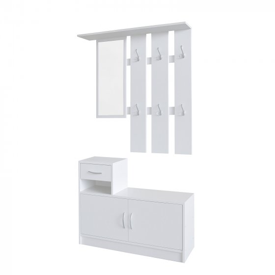 Garderobe Weiß mit Spiegel Schrank und Ablage für Flur Diele oder Eingangsbereich 