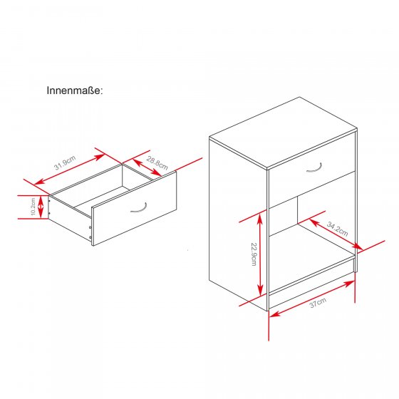 Nachtschrank mit 1 Schublade 2er-Set Nina Weiß 