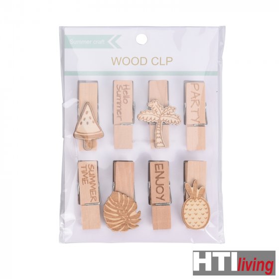 Briefklemme, 8 Stück Holz