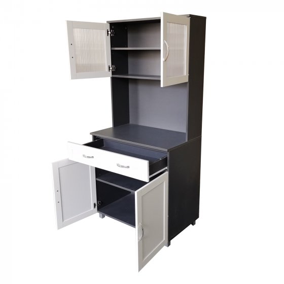 Küchenbuffet mit Glasteil Grau/Weiß Blanca 