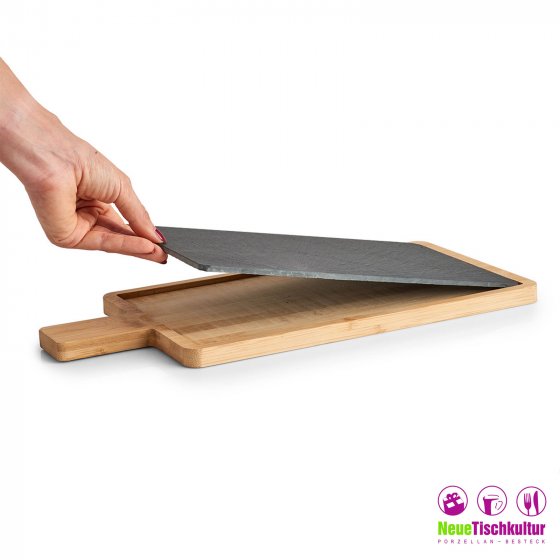 Schneide- und Servierbrett mit Schieferplatte 2er-Set 