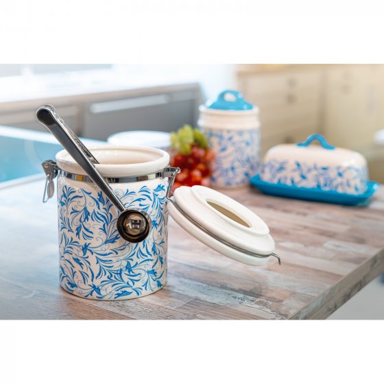 Kaffeedose mit Messlöffel Keramik gemustert 