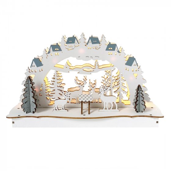 Schwibbogen Weiß Rehe an der Futterkrippe 