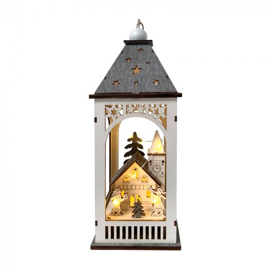 LED Weihnachtslaterne mit Kirche 