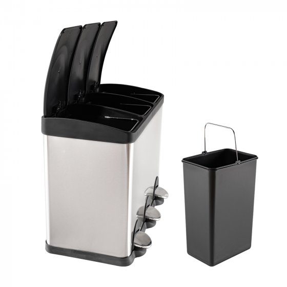Mülleimer mit 3 Kammern Jannik 45 Liter Silber Schwarz 