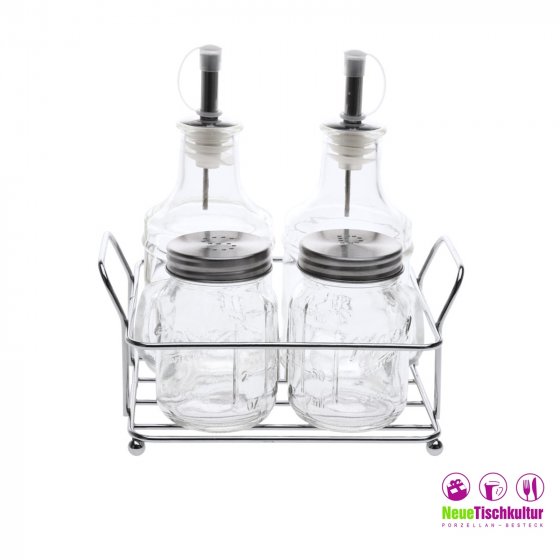 Menage-Set unbefüllt 5 Teile Glas/Metall 