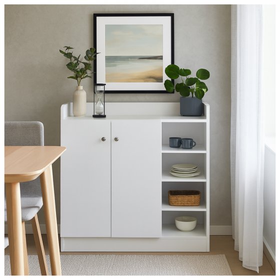 Sideboard mit 8 Regalfächern Weiß 