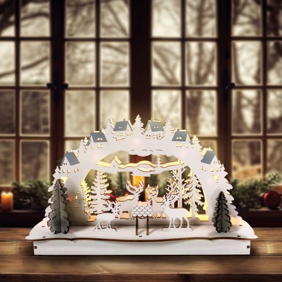 LED Holz Weihnachtsdeko mit Waldmotiv Batteriebetrieben 