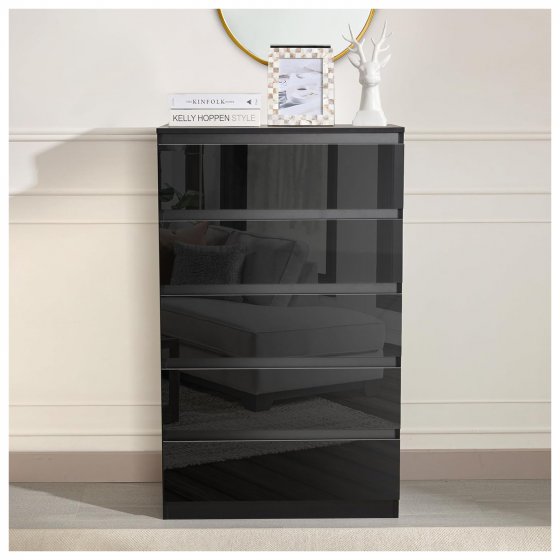 Sideboard Kenji 5 Schubladen Hochglanz Schwarz 