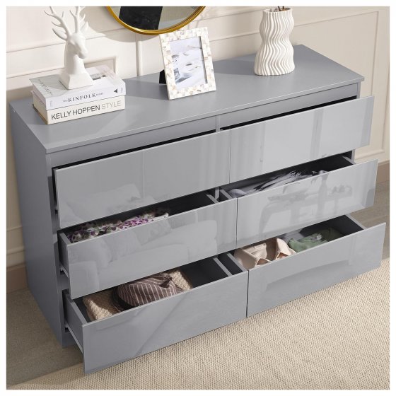 Sideboard Kenji 8 Schubladen Hochglanz Grau 