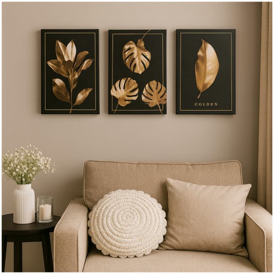 Wandbilder 3er-Set Schwarz Gold