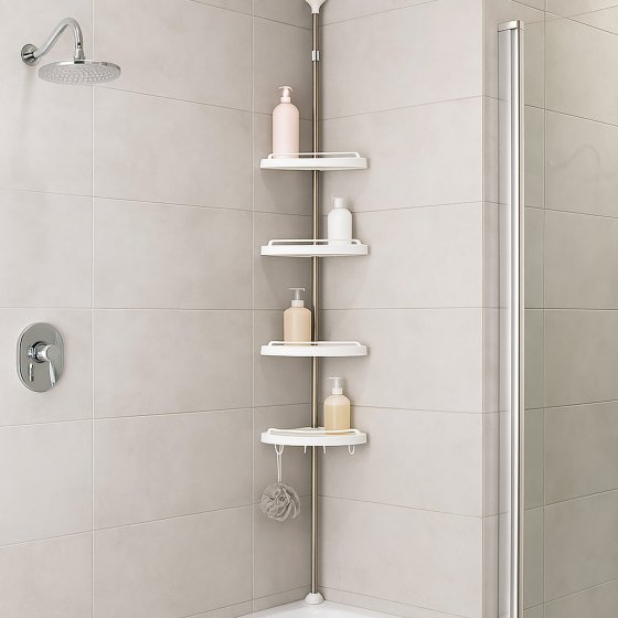 Teleskop Duschregal Höhenverstellbares Eckregal mit 4 Ablagen 