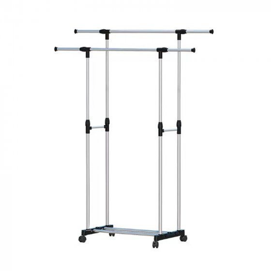 Höhenverstellbarer Kleiderständer mit Doppelstange Stabiler Garderobenständer auf Rollen 
