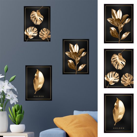 Wandbilder 3er Set Golden Leaves 